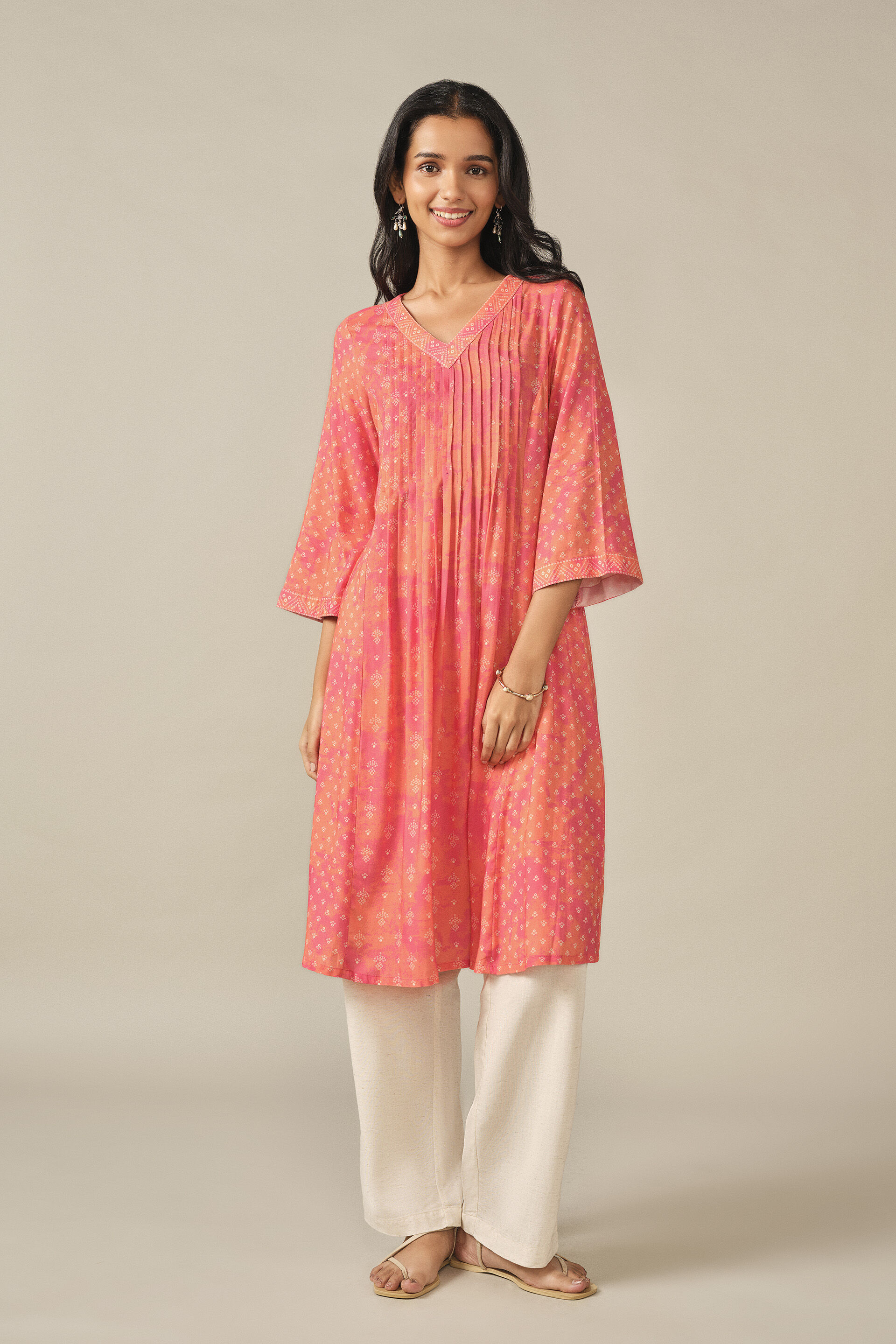 Printed A-line Kurta in Orange